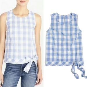 JCREW Pastel Blue Gingham Linen Tie Bow Top size 0
